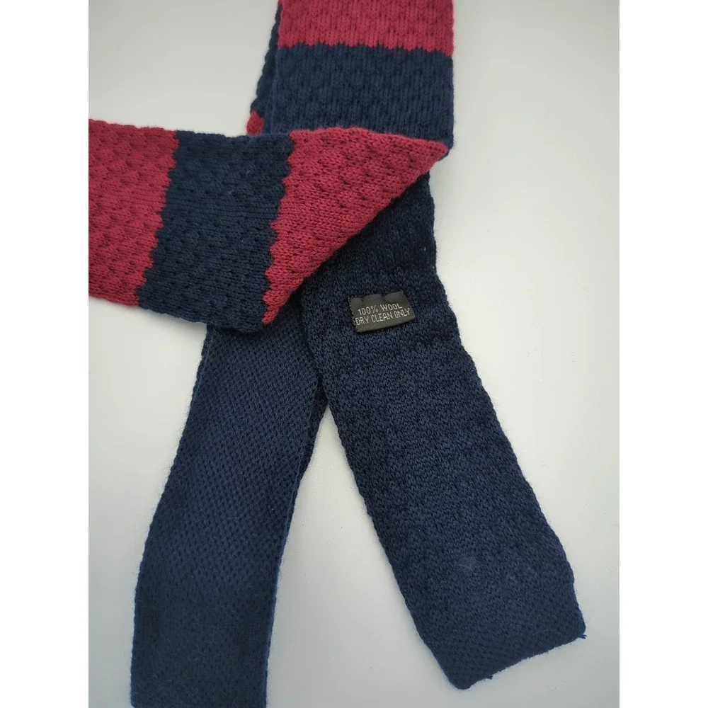 2014‎ The Knottery New York 100% Wool Necktie Striped Maroon & Navy Blue